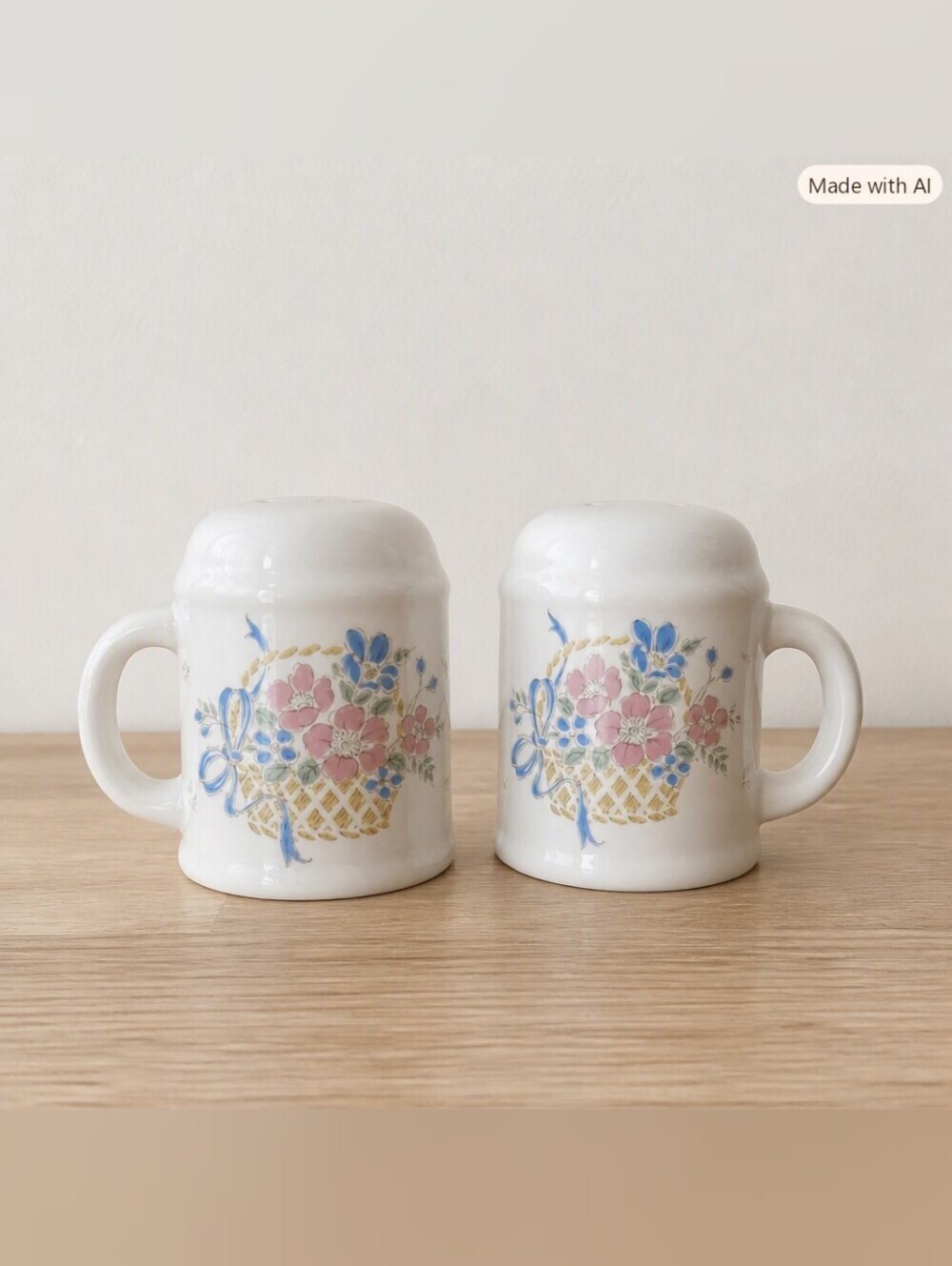 Johann Haviland "Country Basket" Vintage 80s S&P Shaker Set Mini Mug Shabby Chic